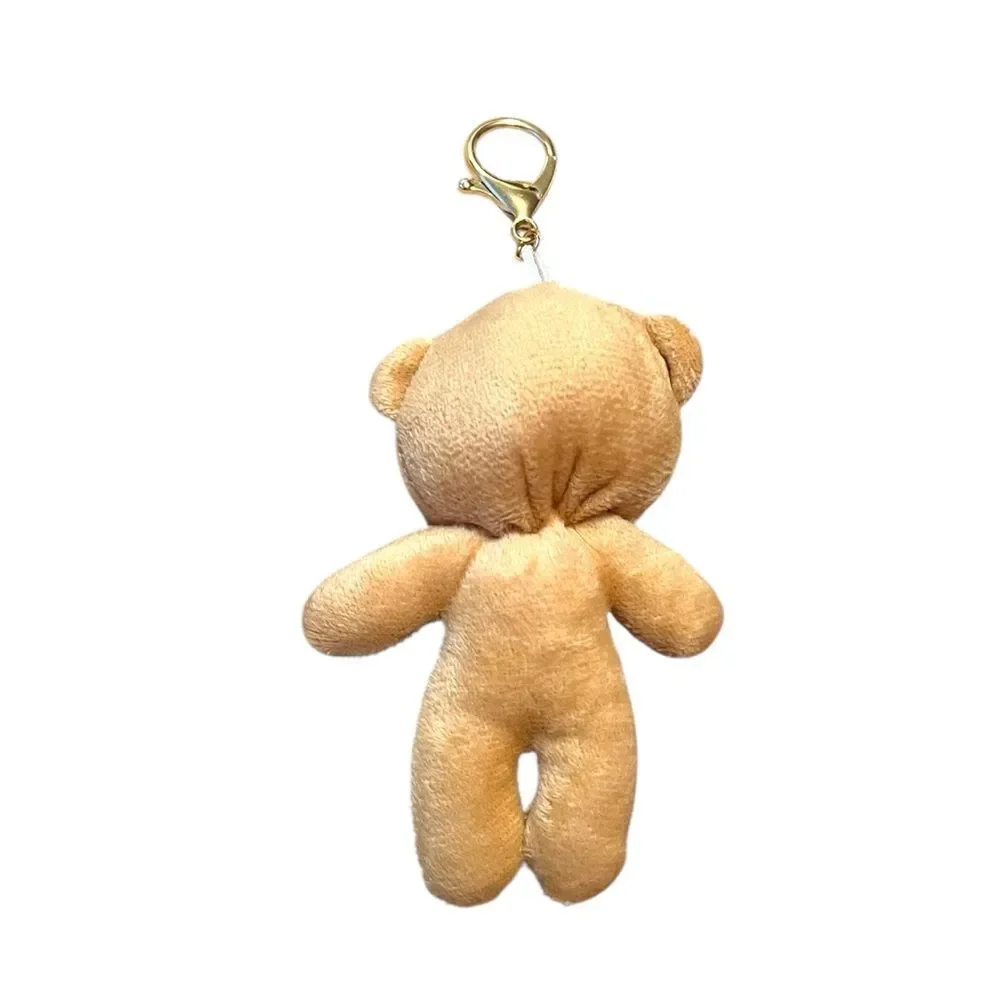 Cute Plush Tan Bear With Brown Bow Keychain